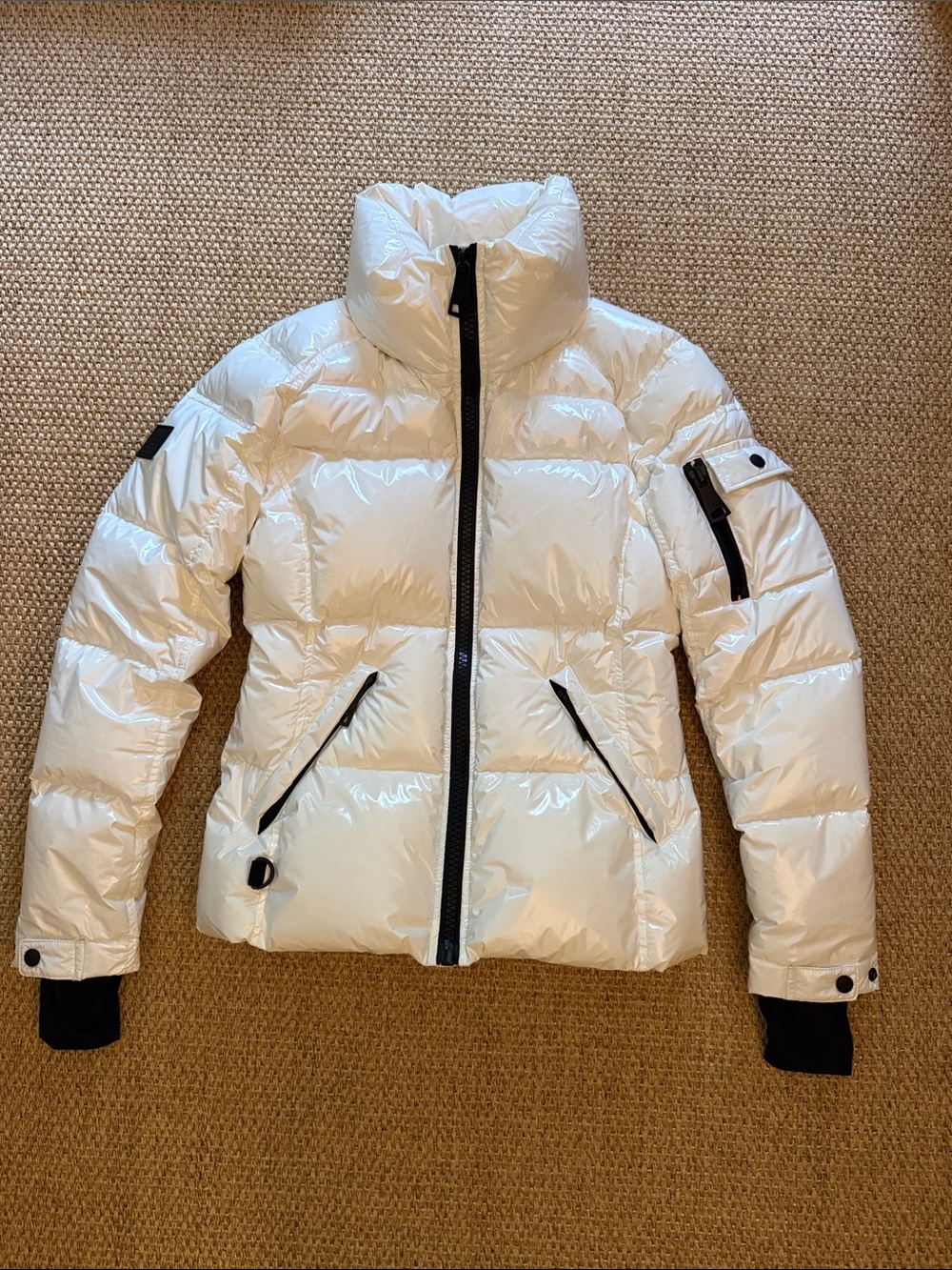 SAM. White Glossy Puffer Jacket with Black Trim - Women